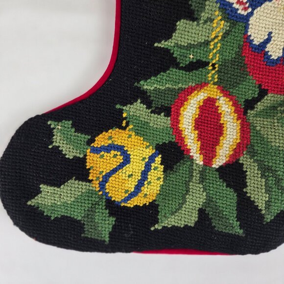 Imperial Elegance Embroidered Christmas Stocking Holly Leaves Ornaments Velvet - Picture 5 of 8